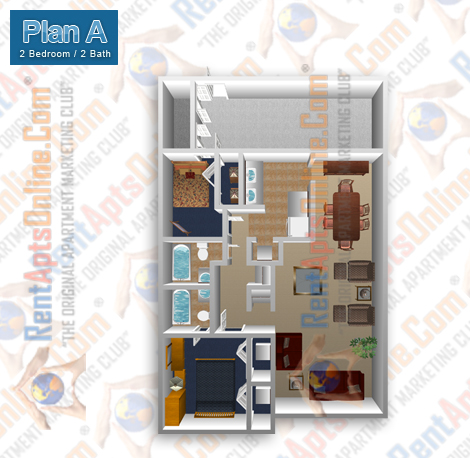 This image is the visual 3D representation of Floor Plan A in Fullerton Townhouse Apartments.