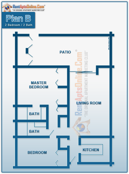 This image is the visual schematic representation of 'Floor Plan B' in Fullerton Townhouse Apartments.